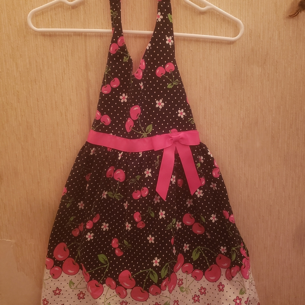 Black,White and pink dress with pink cherries.